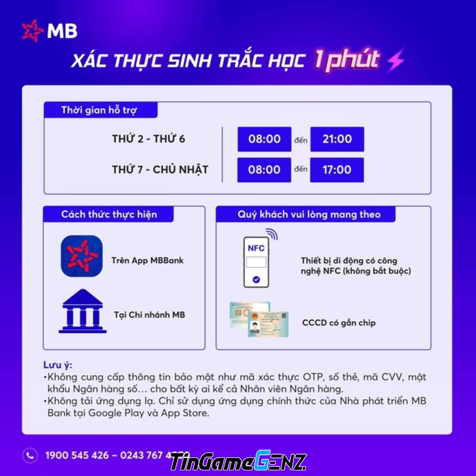 MB hỗ trợ sinh trắc học 1 phút, tặng 30K cho khách hàng mới vào chiều hôm nay