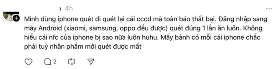 Người dùng Việt gặp khó khi sử dụng iPhone quét NFC CCCD xác thực ngân hàng, chuyển sang Android thì thành công ngay lập tức