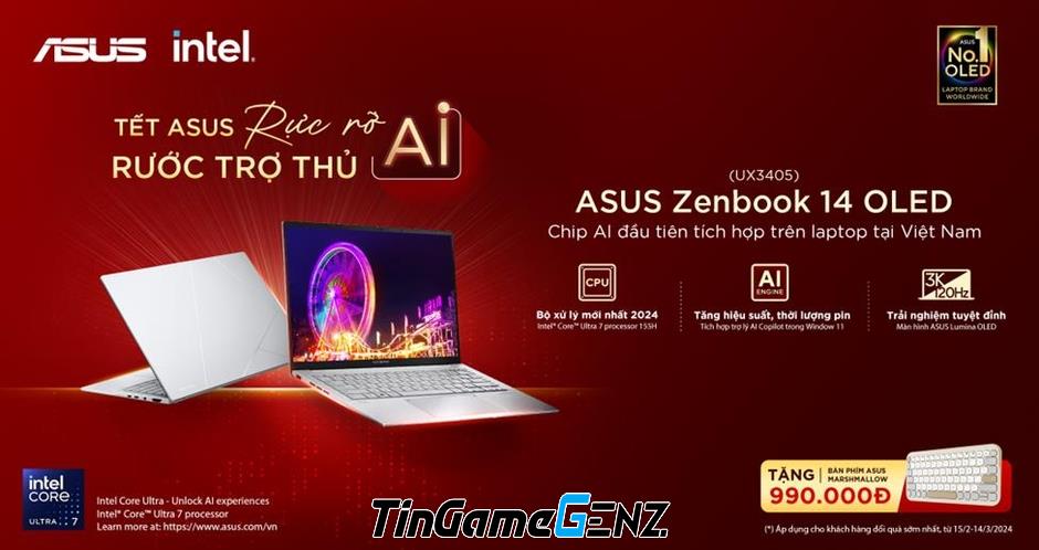 Tết ASUS rực rỡ: Rước trợ thủ AI Zenbook 14 OLED