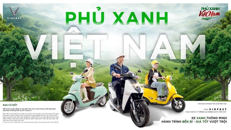 VinFast Khuyến Mại Chương Trình “Phủ Xanh Việt Nam”: Nhận Ngay Ưu Đãi Lên Đến 12 Triệu Đồng Khi Chuyển Đổi Sang Xe Máy Điện!