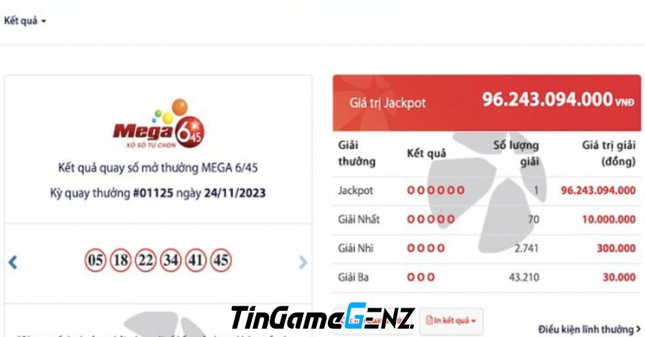 Xổ số Vietlott trúng Jackpot hơn 96 tỷ đồng 