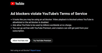 YouTube cực nghiêm với chặn quảng cáo.