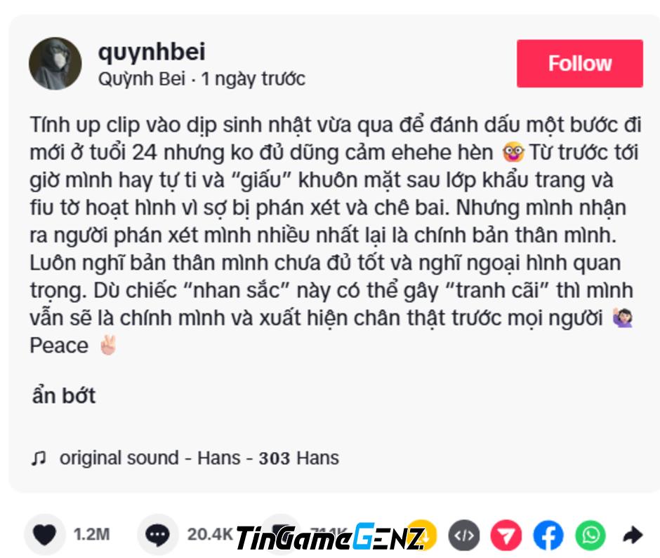 “Hot Girl TikTok Quỳnh Bei: Cú Kéo Mặt Nạ Gây Bão Mạng Xã Hội, Nhận Triệu Tim Trong Ngày” “Hot Girl TikTok Quỳnh Bei: Cú Kéo Mặt Nạ Gây Bão Mạng Xã Hội, Nhận Triệu Tim Trong Ngày”