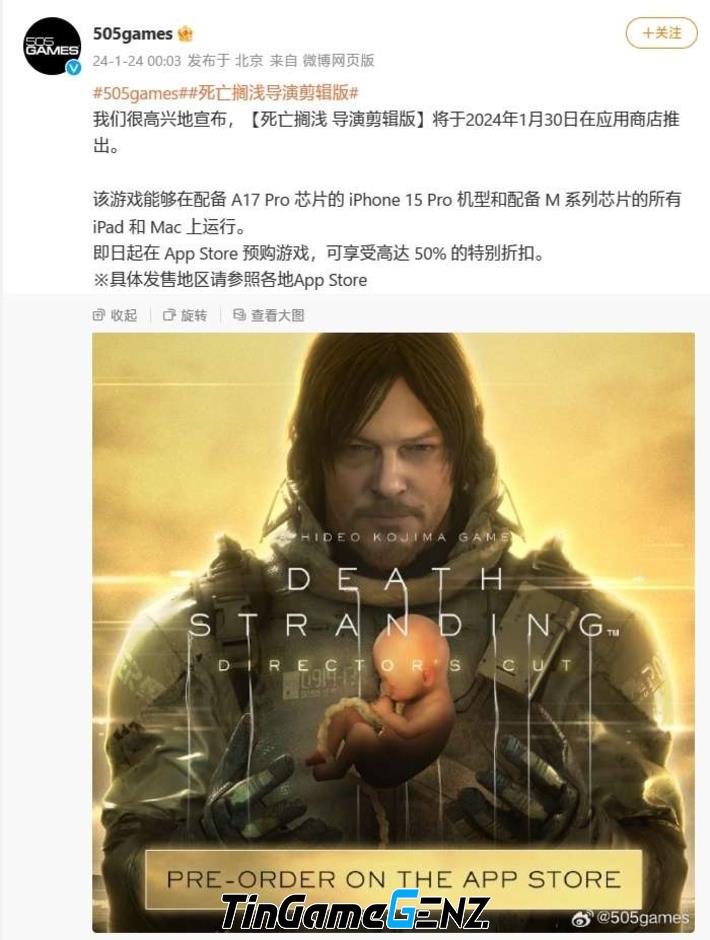 Death Stranding Director Cut ra mắt trên iPhone 15 Pro vào ngày 30/01