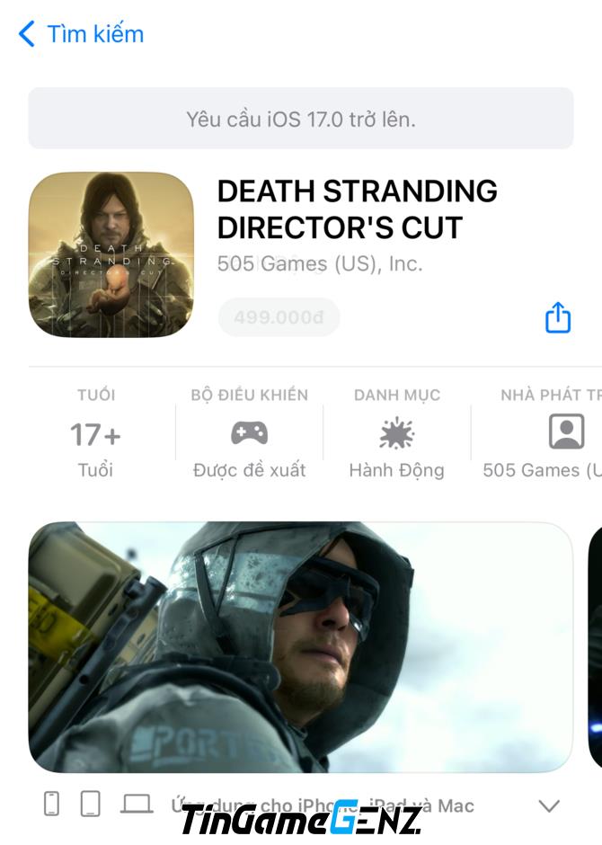 Death Stranding ra mắt, yêu cầu iOS 17.0 để tải game.