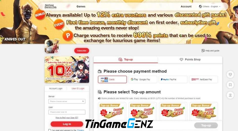 Doanh thu lớn từ trang web nạp thẻ của các nhà phát triển game