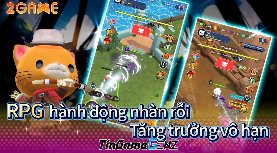 Game nhàn rỗi Tower Cat Rising: Idle Cat RPG với chú mèo siêu dễ thương