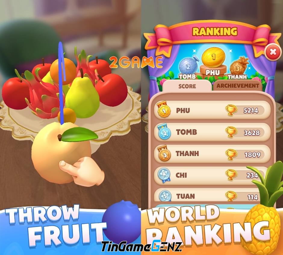 Ghép trái cây bằng cách ném vào dĩa trong Fruit Stack Puzzle Game.