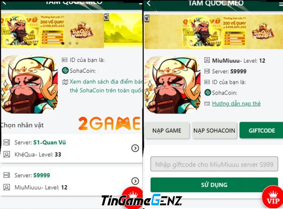 Giftcode Tam Quốc Mèo SohaGame và mẹo phát triển nhanh cho game thủ