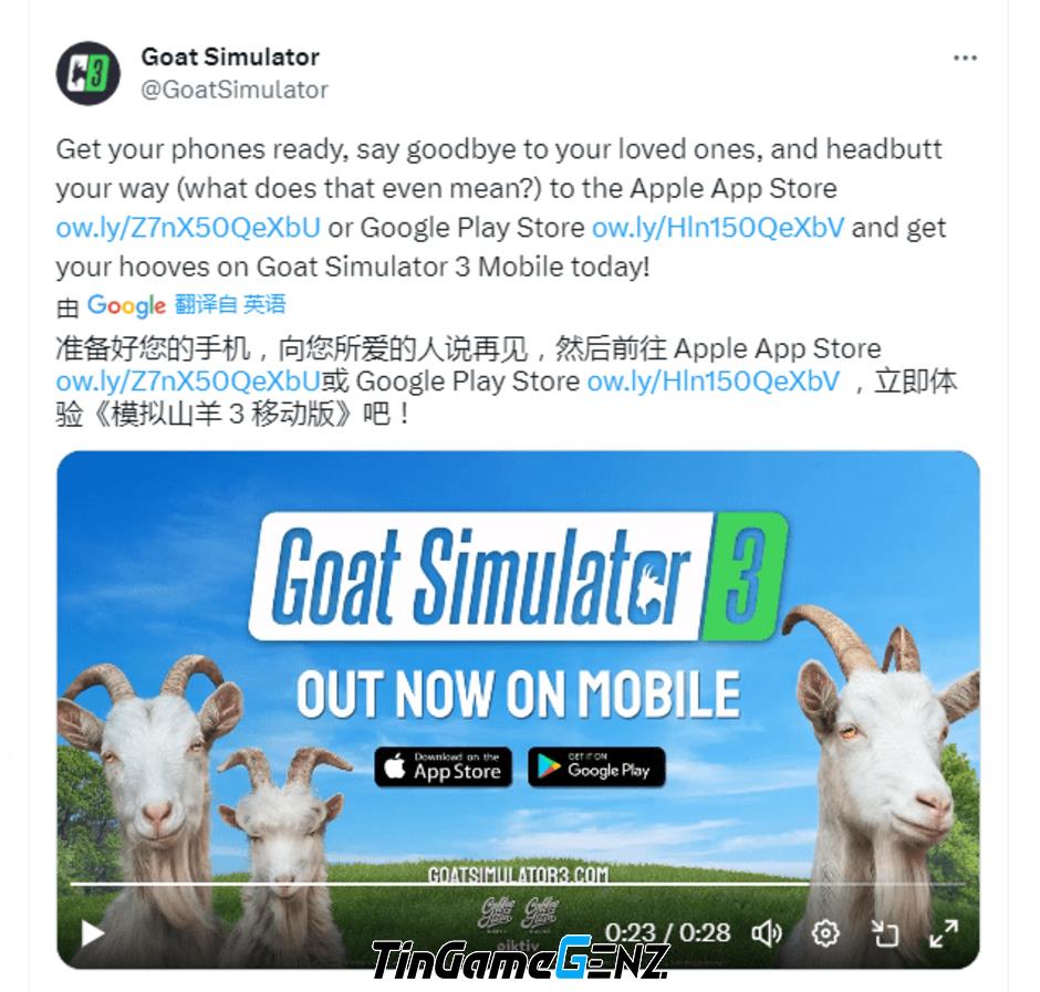 Goat Simulator 3 Mobile đã phát hành trên cả Android và iOS.