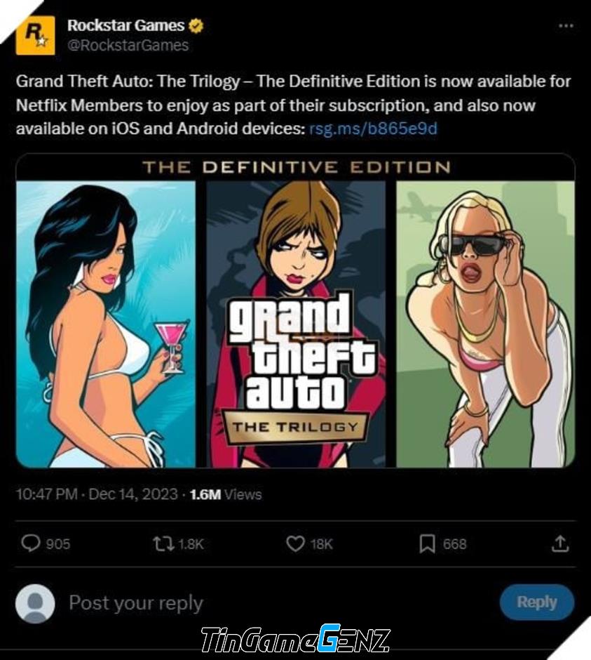 GTA Trilogy Definitive Edition phát hành trên điện thoại di động, yêu cầu nhỏ.