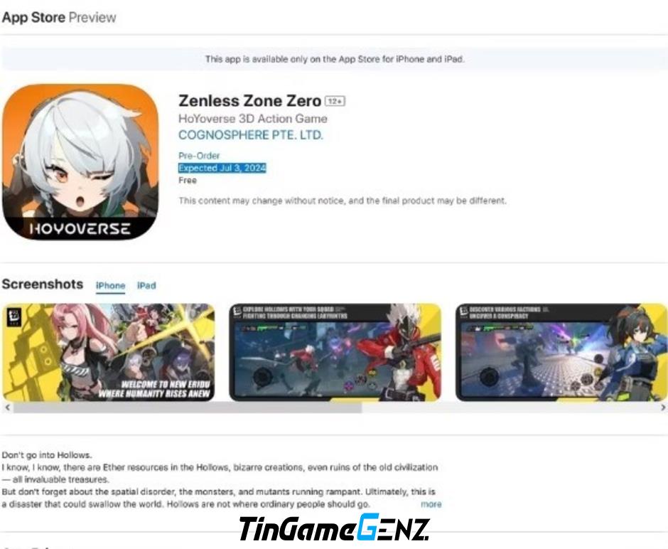 MiHoYo công bố ngày ra mắt game Zenless Zone Zero