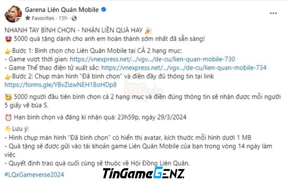 NPH Liên Quân nhận phản ứng tiêu cực vì quà thưởng kêu gọi bình chọn quá ít