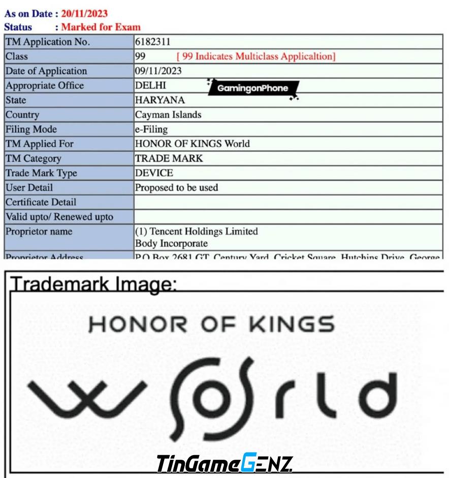 Tencent Games đăng ký nhãn hiệu tên Honor of Kings World