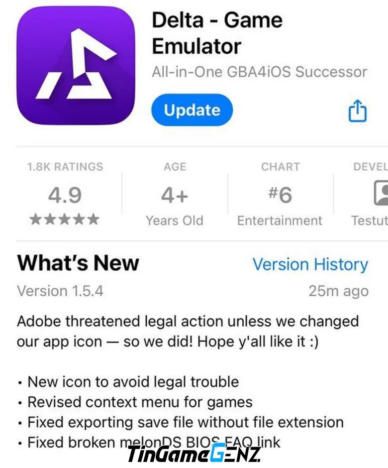 Thay đổi logo ứng dụng giả lập trò chơi iOS Delta vì đe dọa pháp lý
