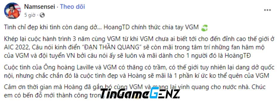 Tuyển thủ nổi tiếng thông báo rời team sau nhiều năm cống hiến, viết gì một tháng trước?