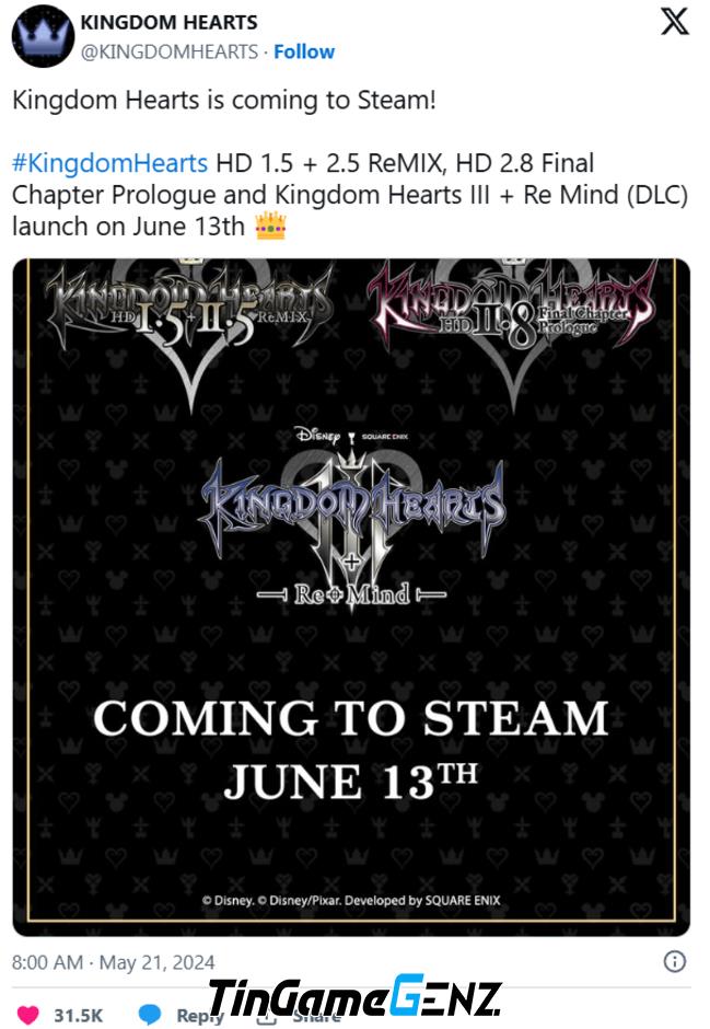 Kingdom Hearts chính thức ra mắt trên Steam