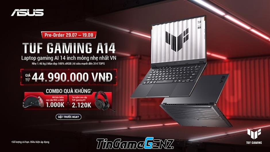 Laptop Gaming TUF Gaming A14: Mỏng nhẹ 14 inch AI nhất Việt Nam