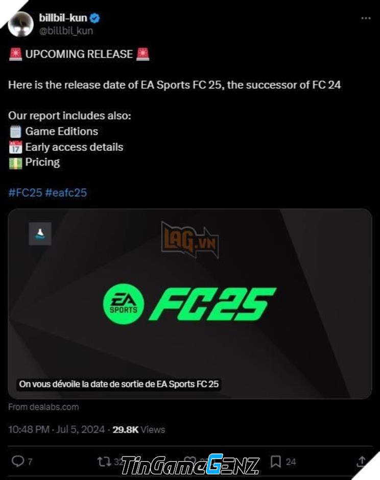 Ngày ra mắt game EA Sports FC 25 dường như đã rò rỉ vào tháng 9 năm nay