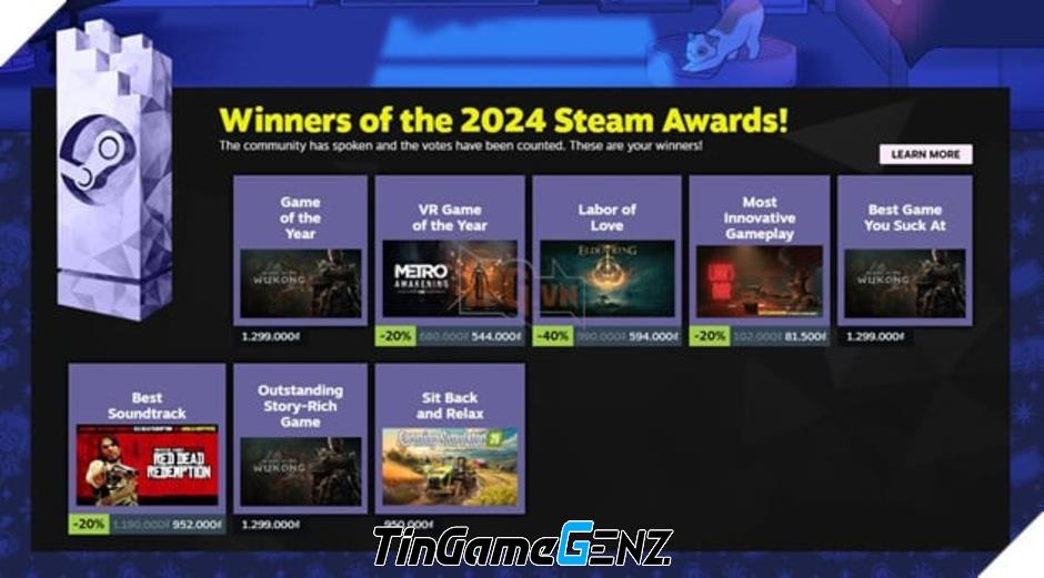 "Steam Awards 2024: Black Myth Wukong Vinh Danh Với Ba Giải Thưởng Xuất Sắc"