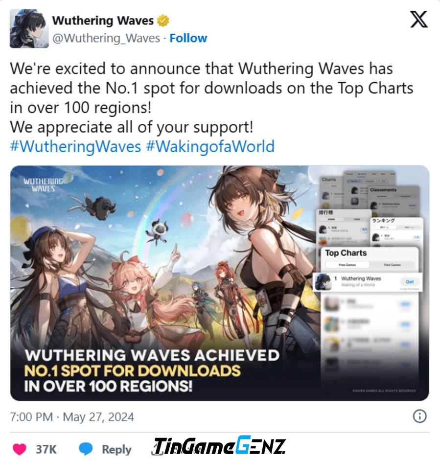 Wuthering Waves thành công trên nhiều quốc gia